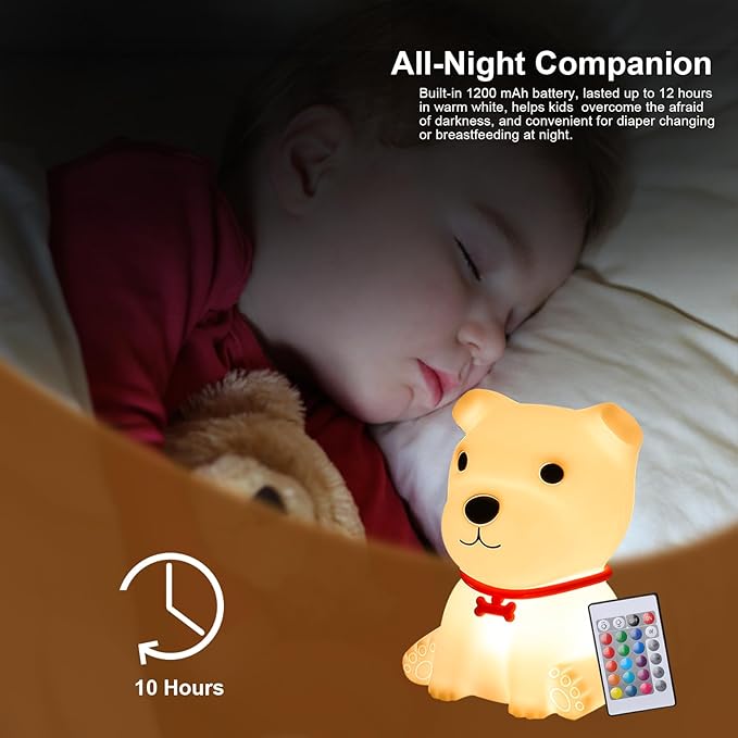 Tremdwoto Dog Night Light for Kids,Cute Colorful Night Light with Remote Baby Girl Squishy Night Lights Lamp Puppy Light Dimmable Nursery Lamp Nightlight Gift for Boys and Girls Kawaii Bedroom Decor