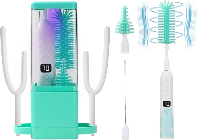 Electric Bottle Brush Cleaner,Electric Baby Bottle Brush Cleaner, Baby Bottle Washer,8 in 1Automatic Bottle Cleaner Brush Set (Green)