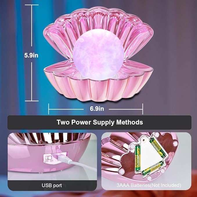 Shell Pearl Beach Themed Night Light, RGB 8 Colors Changing Mood Shell Pearl Lamps, Bedside LED Clamshell Portable Night Lights for Bar (Electroplating Powder)