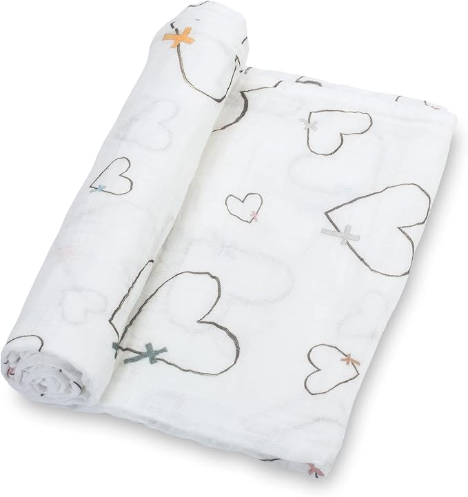 LollyBanks Baby Swaddle Blanket, 100% Cotton Muslin Blankets for Boys and Girls, Large 47 x 47 Inches Soft and Breathable Swaddles for Newborns, Cozy Baby Receiving Blankets, Registry (Heart Print)