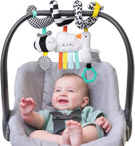 Itzy Ritzy Spiral Car Seat & Stroller Activity Toy - Stroller & Car Seat Toys for Ages 0 Months and Up - Hanging Toys Include Dangling Ring, Mirror and Textured Ribbons (High Contrast)