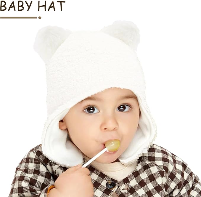 Bear Baby Winter Hat Toddler Earflap Beanie Unisex Infant Snow Cap Warm Fleece Kids Trapper Hats for Girls Boys 0-36M