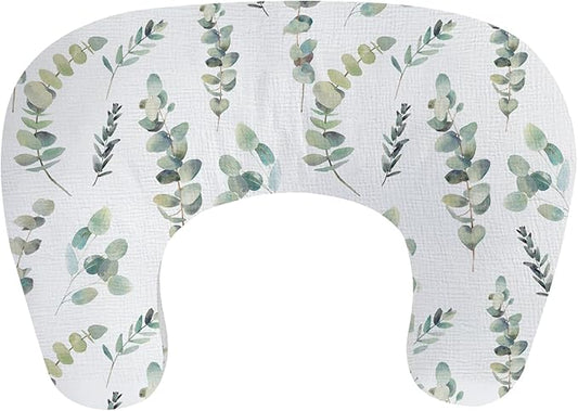 Little Grape Land Nursing Pillow, Soft 100% Cotton Breastfeeding Pillow with Breathable Muslin Removable Cover, Green Leaves Breast Feeding Pillows for Babies 0-12 Months with Protective Zipper