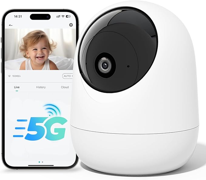 Rraycom Indoor Camera 5G&2.4G,2K Pan/Tilt Security Camera for Baby Monitor w/Cry Detection, Dog Camera w/Motion Detection, Human/Pet Auto Tracking,2-Way Audio, Night Vision,Siren,Works w/Alexa