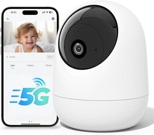 Rraycom Indoor Camera 5G&2.4G,2K Pan/Tilt Security Camera for Baby Monitor w/Cry Detection, Dog Camera w/Motion Detection, Human/Pet Auto Tracking,2-Way Audio, Night Vision,Siren,Works w/Alexa