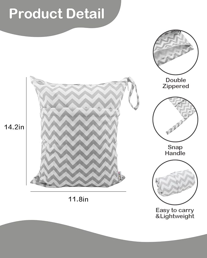 ALVABABY 2pcs Cloth Diaper Wet Dry Bags Waterproof Reusable with Two Zippered Pockets Travel Beach Pool Daycare Soiled Baby Items Yoga Gym Bag for Swimsuits or Wet Clothes L2933