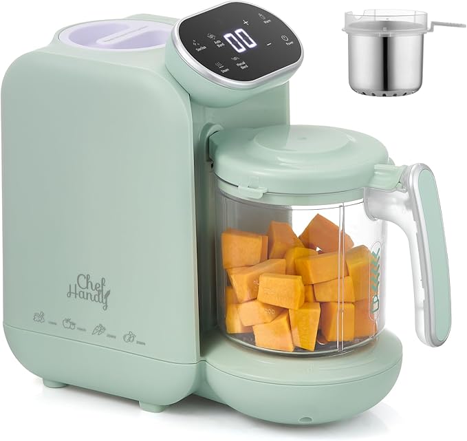 Baby Food Maker, 5 in 1 Baby Food Processor with Steaming Basket, Auto Cooking & Grinding, Touch Screen Control, Baby Steamer and Blender, Baby Food Puree Maker Warmer Mills Machine (Green)