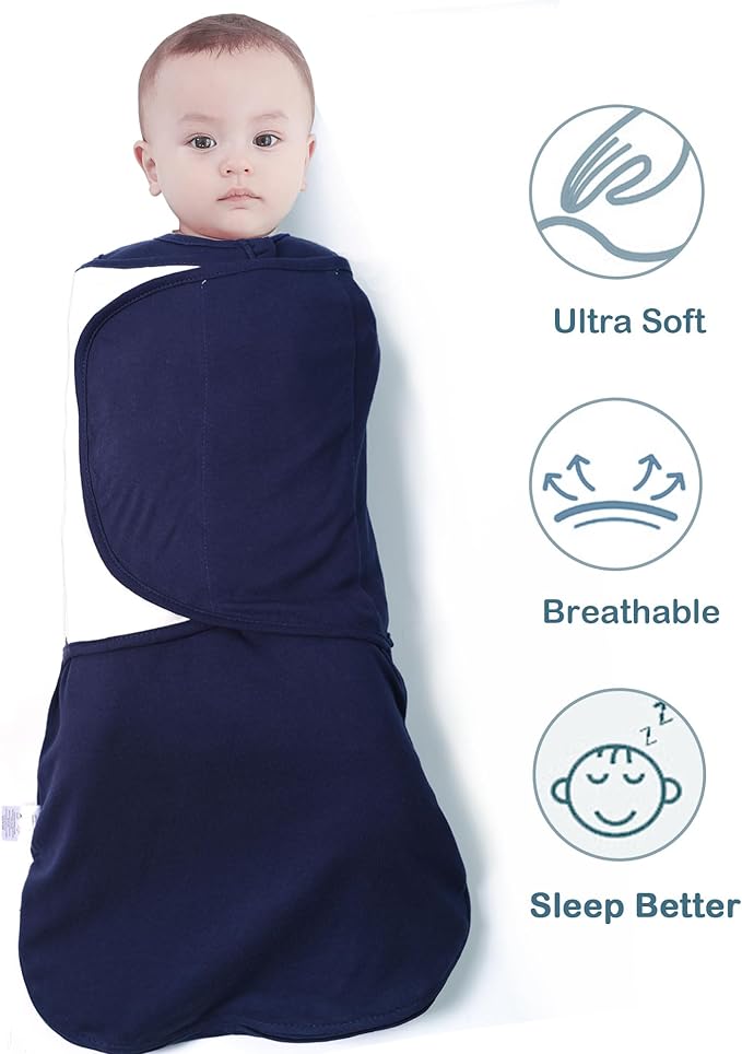 Baby Sleep Sack Swaddle,Swaddles 3-6 Months,3-Way Adjustable Wearable Transition Blanket Boy And Girl,100% Cotton,TOG 1.0(Navy Blue)