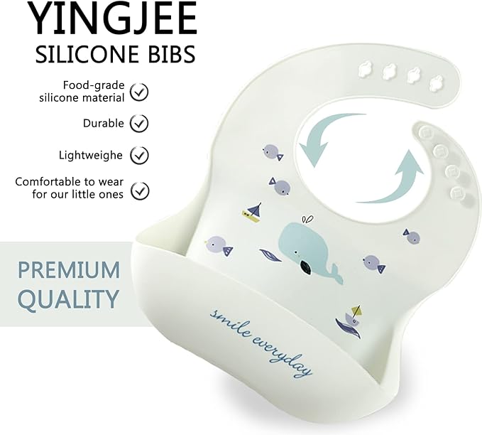 Baby Silicone Feeding Bibs, 3pcs Adjustable Waterproof Bibs for Feeding