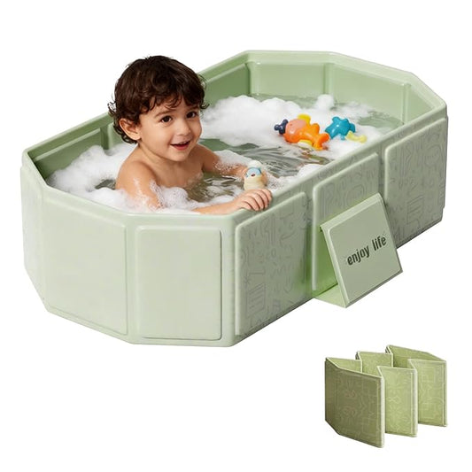 Collapsible Baby Bathtub for Infants & Toddlers, Foldable & Leak-Proof, Reinforced Durable Structure, Heat-Resistant, Easy Storage for Small Spaces, Graffiti Green