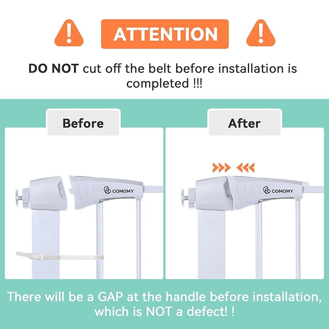 COMOMY 30" Tall Baby Gate for Stairs Doorways, Fits Openings 29.5" to 40.5" Wide, Auto Close Extra Wide Dog Gate for House, Pressure Mounted Easy Walk Through Pet Gate with Door, White