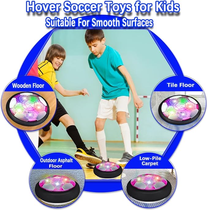 VNVDFLM Hover Soccer Ball Toys for Boys, LED Light Soccer Balls with Soft Foam Bumpers﻿, Indoor Outdoor Air Floating Hover Ball Football Game Kids Gifts Toys for Age 3-12 Year Old Boys Girls（Purple