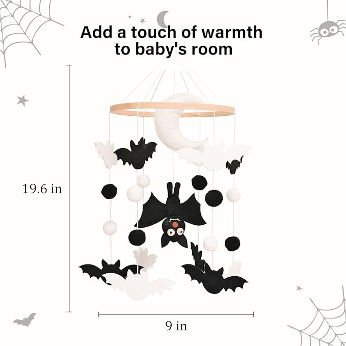 Bat Baby Mobile, Gothic Mobile for Crib, Halloween Crib Mobile for Boys and Girls, Gothic Nursery Mobile for Bassinet, Bat, Moon