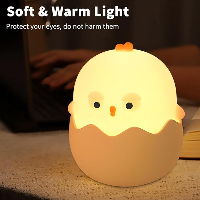 Easter Chick Egg Night Light - Dimmable 7-Color LED Nursery Lamp for Babies, Soft Silicone Touch Eggshell Decor for Easter Basket, Bedroom & Kids Room, Easter Gifts & Birthday Presents