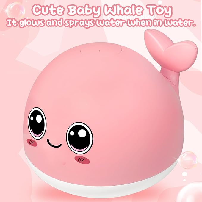 TFS TOP·FANS Bath Toy Baby Girl Gift: Pink Whale for 6-12 Months Old Infant Girl Light Up Fountain Bathtub Water Toys 3 4 5 7 8 9 10 15 Birthday Shower Gifts 18-24 Newborn Essentials Stuff Accessories