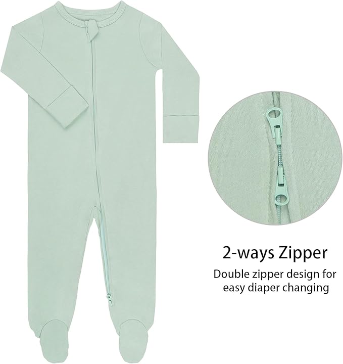 GUISBY Long Sleeve Baby Footed Pajamas with Mittens Cotton Sleepers with Zipper 3-Pack