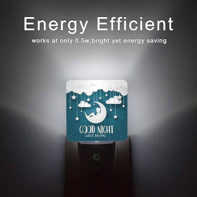 Good Night Night Light,Modern Romantic Future Dreams Night Lights Plug into Wall with Dusk to Dawn Light Sensors 0.5W Dim Night-Lights for Bedroom