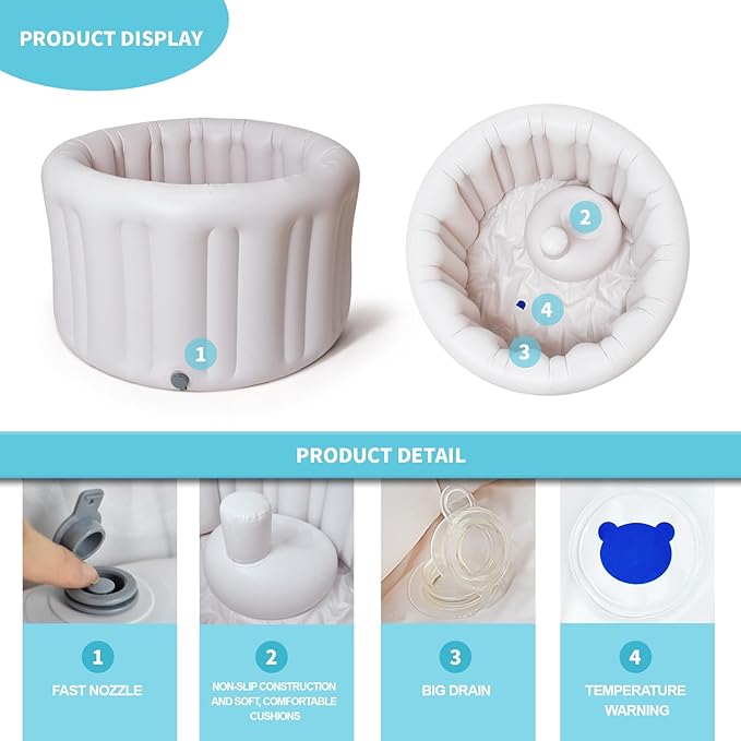 Inflatable Baby Bath Seat for Sitting Up XL, Inflatable Soft Tub for 6-24 Months, Anti - Collision with Temperature Sensing, Portable Toddler Bath Support for Home & Travel