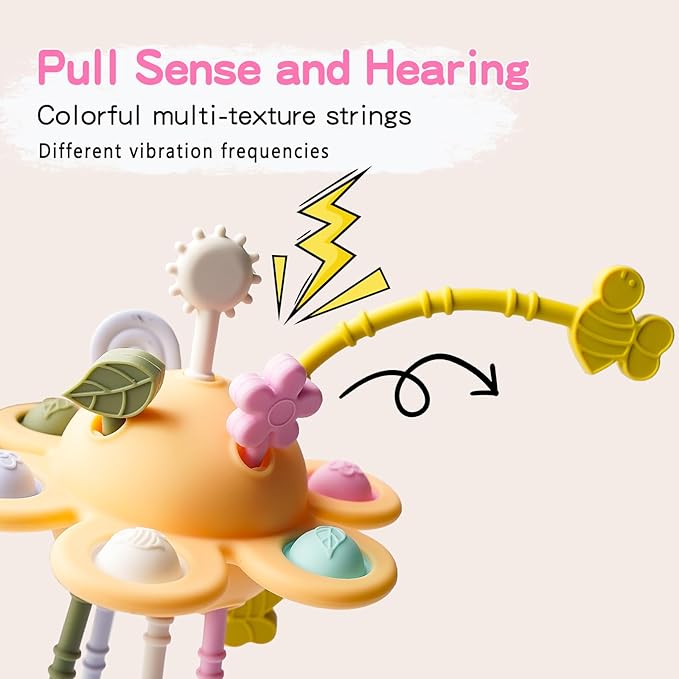 Food Grade Silicone Pull String Baby Toy, Montessori Pull String Sensory Toy for 6-12-18 Months Babies Teething Toys,Toddler Fidget Toys Birthday Gift for Infant/Toddler(Yellow)