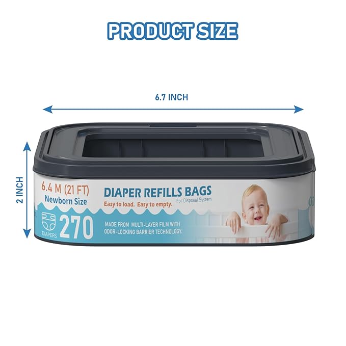 Standard Square Refills Disposal Bags Refill Compatible with Diaper Genie Classic, Compact and Select Pails, Hold Up to 270 Newborn-Sized Diapers Per Refill, Pack of 6