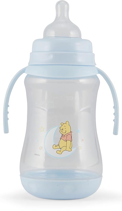 Disney 2 Pack 10 Ounce Baby Bottles with Character Prints and Colored Covers with Double Handle - BPA Free and Easy to Clean