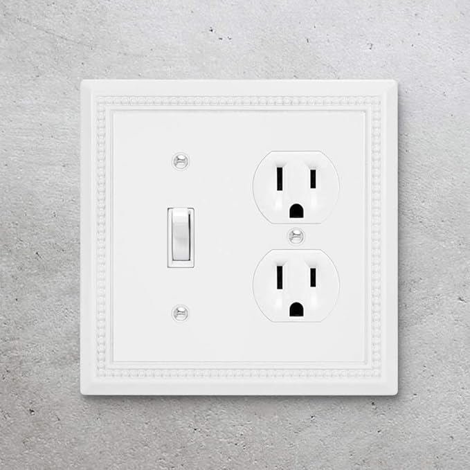 Henne Bery Sunken Pearls Heavy Duty Decorative Wall Plate Switch Plate Outlet Cover (Toggle/Duplex, White)