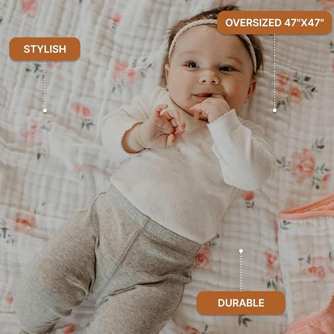 Parker Baby Muslin Blanket | 100% Soft Cotton Toddler Quilt & Baby Muslin Swaddle | Gender Neutral Design 47" x 47" Blanket