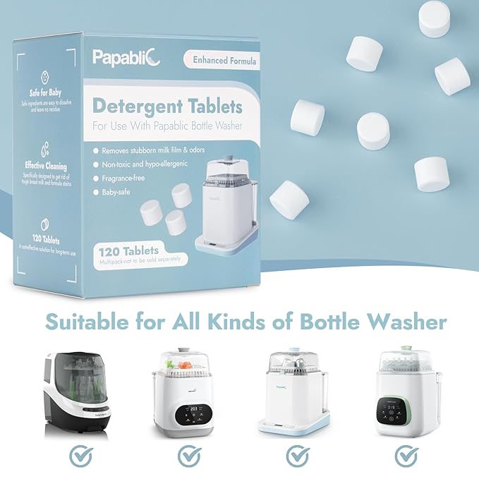 Papablic 120Pcs Official Detergent Soap Tablets for Baby Brezza,GROWNSY,Momcozy Bottle Washer Pro, Effective Cleaning with Safe Highly Concentrated Formula