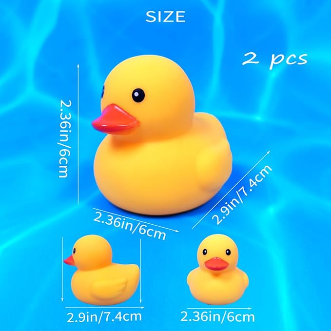 Waterproof No Squeak No Hole No Bebe Noise Kalafona 2 Pcs 3 Inch Rubber Funny Yellow Ducky Duck Bath Pool Toy Without Hole for Kid Shower Bathtub Toy Birthday Party Decor Cake Topper in Bulk