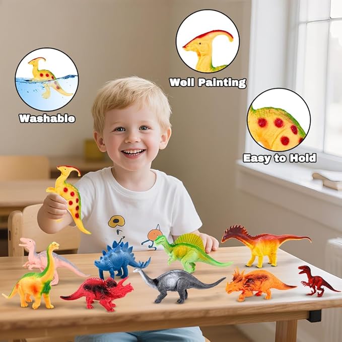 Kimicare Kids Dinosaur Figures Toys, 18 Pcs Jumbo Plastic Dinosaur Toys for Kids 3-5, STEM Educational Realistic Dinosaurs Figurine Playset for Boys Girls Toddlers