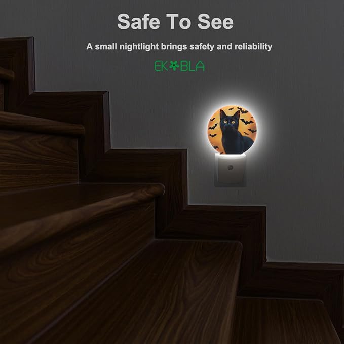 EKOBLA Black Cat Night Light Cool Animal Halloween Night Lights Plug into Wall Dusk to Dawn Sensor Plug-in Nightlights LED Gifts for Men Women Boys Girls Home Decor