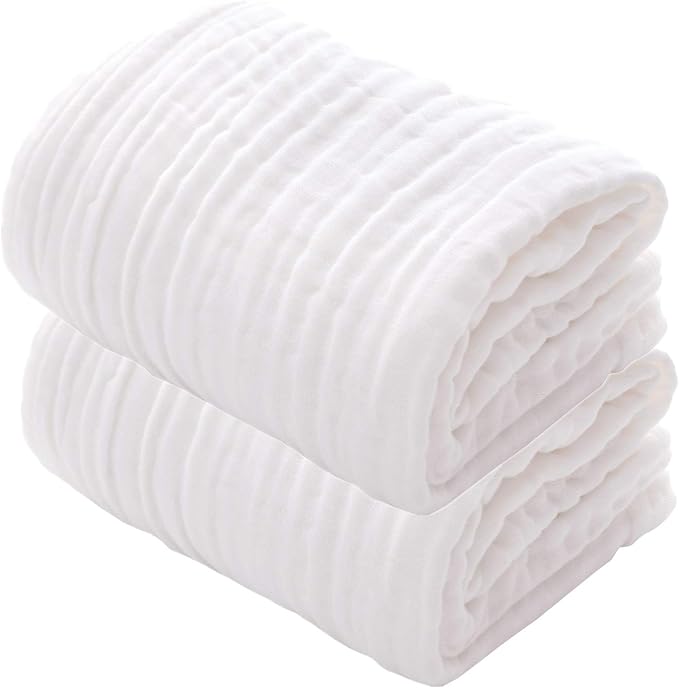 MUKIN Baby Bath Towels, Super Soft Cotton Receiving Blanket for Baby's Delicate Skin,2Pack Swaddle Blanket for Newborns Toddlers Boy Girl,Baby Registry as Shower (White+White)