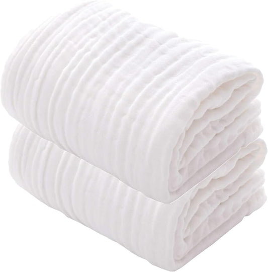 MUKIN Baby Bath Towels, Super Soft Cotton Receiving Blanket for Baby's Delicate Skin,2Pack Swaddle Blanket for Newborns Toddlers Boy Girl,Baby Registry as Shower (White+White)