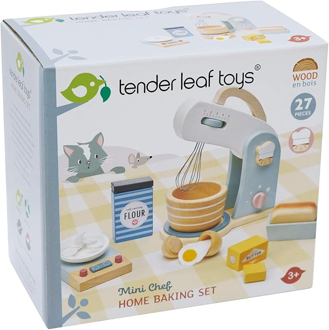 Tender Leaf Toys - Mini Chef Home Baking Set - 27 Pcs Wooden Baker's Mixing Set - Classic Toy for Pretend Cooking - Develops Social, Creative & Imaginative Skills - Learning Role Play - Age 3+