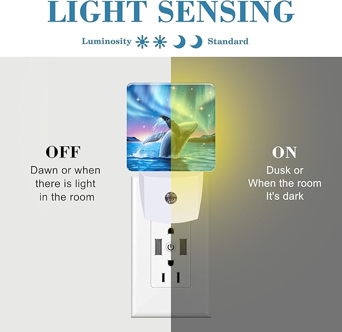 Humpback Whale Breaching Water Night Light for Kids, LED Night Light Plug into Wall with Dusk to Dawn Sensor for Girls Boys Women Men Room Decor, Hallway, Kitchen, Bathroom, Nursery, Stairs