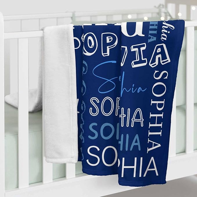 InterestPrint Ship Next Day,Personalized Baby Name Blanket for Kids Adults Custom Tolder Blankets with Name Text Pattern Navy Blue Customized Throw Blanket for Boys Girls Gifts on Birthday Christmas