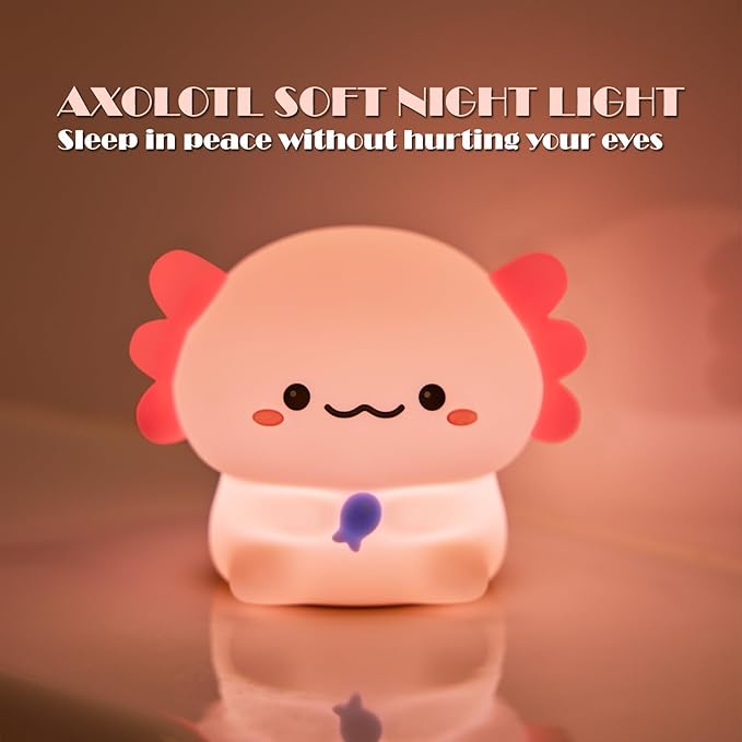 Axolotl Cute Cartoon Nursery Night Lights, Animal Design Safe Silicone Soft LED Nursery Lamp for Toddler Room Decoration