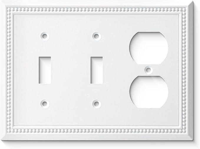 Henne Bery Sunken Pearls Heavy Duty Decorative Wall Plate Switch Plate Outlet Cover (Double Toggle/Single Duplex, White)