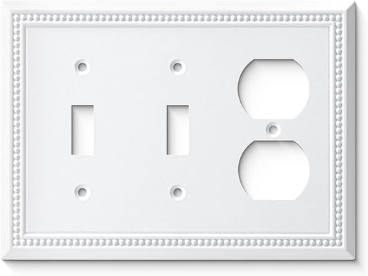Henne Bery Sunken Pearls Heavy Duty Decorative Wall Plate Switch Plate Outlet Cover (Double Toggle/Single Duplex, White)