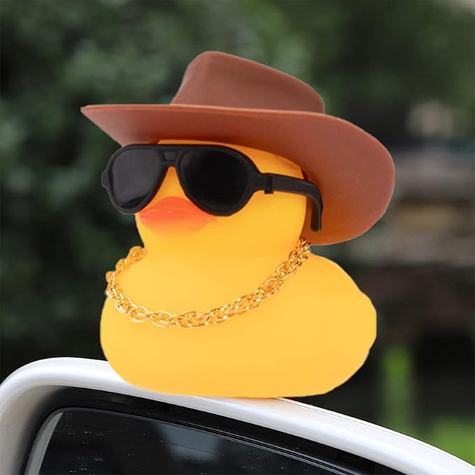 wonuu Car Rubber Duck, Yellow Duck Decoration Dashboard with Sun Hat Swim Ring Necklace Sunglasses for Car Dashboard Decorations