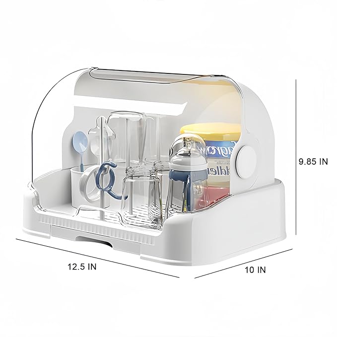 Zdolmy Baby Bottle Drying Rack Storage, Nursing Bottle Storage Box Organizer with Cover, Portable Kitchen Cabinet Organizer, Durable countertop Dryer (White)