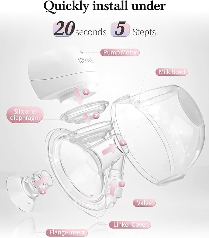 KISSBOBO ABP-1508 Hands Free Breast Pump Wearable with Storage Bag, Wearable Breastfeeding Pump Strong Suction, Low Noise, 3 Modes 9 Levels, with 21/24mm Insert/Flange, 2 Pack (Red)