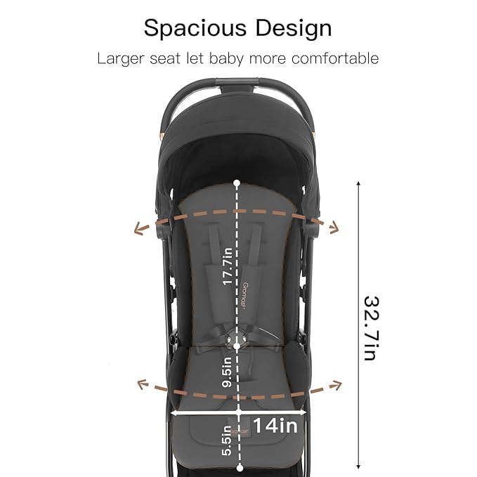 Gravity Folding Baby Stroller - Portable Travel Toddler Stroller w/Adjustable Backrest & Canopy, Cup Holder, Lightweight and UV Protected, One-Hand Automatic Folding - Black