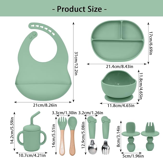 Silicone Baby Feeding Set 10Pcs, Toddler Plates with Suction Baby Bowls, Silicone Bibs for Babies, Toddler Cup, Baby Spoon & Fork, Baby Utensils Feeding Essentials for Starting Solids
