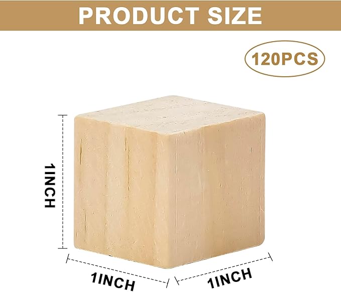 120 Pcs 1 Inch Solid Wood Cubes - Natural Unfinished Mini Blocks for DIY Miniatures Crafts, Puzzle Making, Painting & Wood Carving Art Projects