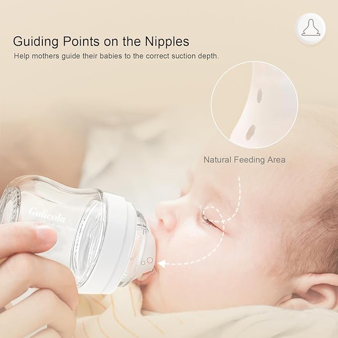 Gulicola Natural PP Baby Breastfeeding Bottles Newborn Set 2 Pack, Slow Flow Nipples, 0 Months +, 5 Oz - White