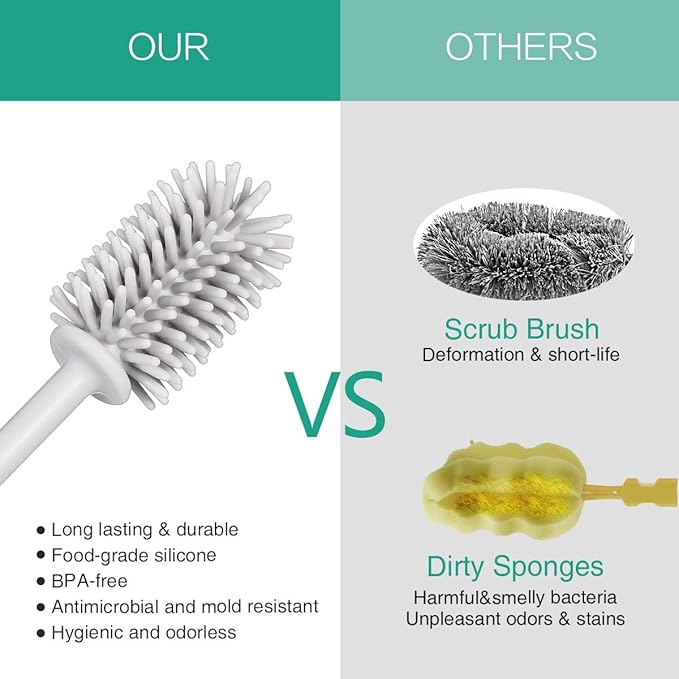 Silicone Bottle Brush,Bottle Cleaning Brush,Long Handle,Flexible and Bendable Kitchen Cleaner Brush for Narrow Neck Containers,Water Cup,Baby Bottles,Sports Bottle,Glassware