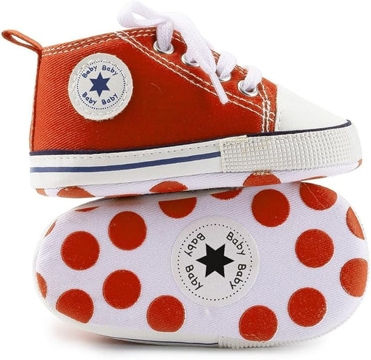 Meckior Baby Girls Boys Canvas Sneakers Soft Sole High-Top Ankle Infant First Walkers Crib Shoes