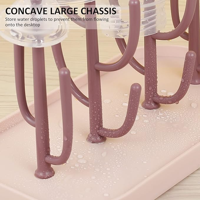 Baby Essentials,Bottle Drying Rack,Baby Bottle Drying Rack,Drying Rack for Kitchen Counter,Detachable Bottle Dryer Holder with Base.for Nipples,Cups,Pump Parts and Accessories(Pink)
