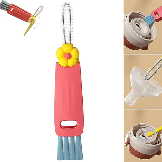 3 in 1 Cup Lid Cleaning Brush, 2025 Multifunctional Crevice Cleaning Brush for Bottle Gap Tight Spaces Cup, Cup Lid Gap Cleaning Brushes Set for All Kinds of Cups and Bottles (Orange)